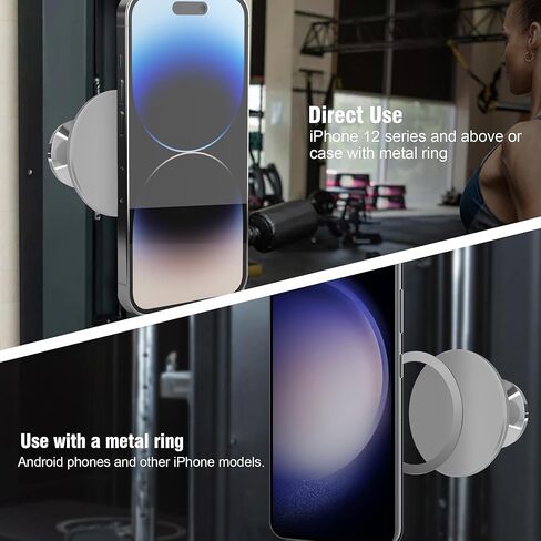 Gym Magnetic Phone Holder, Double-Sided Strong Magnetic Phone Mount, Attaches to Any Metal Surface, Compatible with All Phone Models, Perfect for Video Recording - Silver in Saudi Arabia