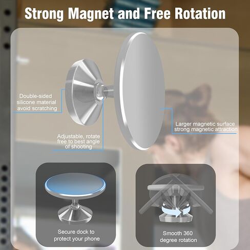 حامل هاتف مغناطيسي لصالة الألعاب الرياضية، حامل هاتف مغناطيسي قوي على الوجهين، يتصل بأي سطح معدني، متوافق مع جميع موديلات الهواتف، مثالي لتسجيل الفيديو - فضي in Kuwait