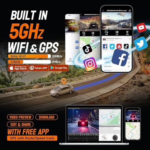 HUPEJOS 360° Dash Cam, 4 Channel Camera 2K Front +1080P*3 Left Right Rear, 5GHz WiFi GPS 4K Dash Camera for Cars, Voice Control, Front 4K+1080P*2,128GB Card, CPL Filter,24Hrs Parking Mode(V8 Plus) in Kuwait