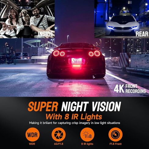 HUPEJOS 360° Dash Cam, 4 Channel Camera 2K Front +1080P*3 Left Right Rear, 5GHz WiFi GPS 4K Dash Camera for Cars, Voice Control, Front 4K+1080P*2,128GB Card, CPL Filter,24Hrs Parking Mode(V8 Plus) in Kuwait