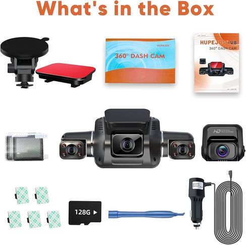 HUPEJOS 360° Dash Cam, 4 Channel Camera 2K Front +1080P*3 Left Right Rear, 5GHz WiFi GPS 4K Dash Camera for Cars, Voice Control, Front 4K+1080P*2,128GB Card, CPL Filter,24Hrs Parking Mode(V8 Plus) in Kuwait