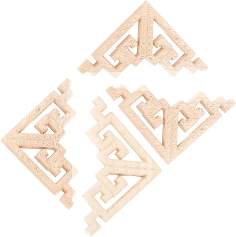 MUXSAM Wood Carved Appliques Onlays, 4-Pack Unpainted Corner Wooden Carvings embellishments for Mirror Dresser Vanity Cabinet Mantel Picture Frame Update Furniture Decals, 6.5x6.5cm/2.56x2.56in in Saudi Arabia