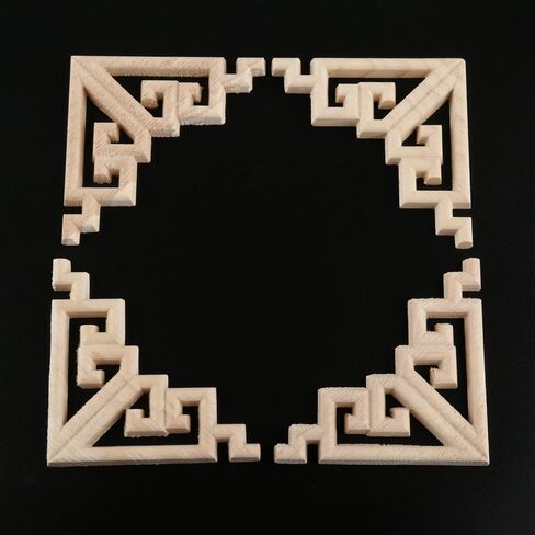 MUXSAM Wood Carved Appliques Onlays, 4-Pack Unpainted Corner Wooden Carvings embellishments for Mirror Dresser Vanity Cabinet Mantel Picture Frame Update Furniture Decals, 6.5x6.5cm/2.56x2.56in in Saudi Arabia