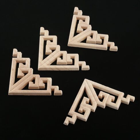 MUXSAM Wood Carved Appliques Onlays, 4-Pack Unpainted Corner Wooden Carvings embellishments for Mirror Dresser Vanity Cabinet Mantel Picture Frame Update Furniture Decals, 6.5x6.5cm/2.56x2.56in in Saudi Arabia
