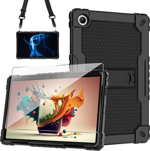 حافظة Onn 11 Tablet Pro مع واقي شاشة من الزجاج المقسى، غطاء حماية SOATUTO مع مسند مدمج بحزام الكتف، حافظة لجهاز Onn Tablet Pro 11 2023 الموديل: 100110027 (أسود + أسود/1 قطعة) in Saudi Arabia