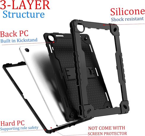 حافظة Onn 11 Tablet Pro مع واقي شاشة من الزجاج المقسى، غطاء حماية SOATUTO مع مسند مدمج بحزام الكتف، حافظة لجهاز Onn Tablet Pro 11 2023 الموديل: 100110027 (أسود + أسود/1 قطعة) in Saudi Arabia