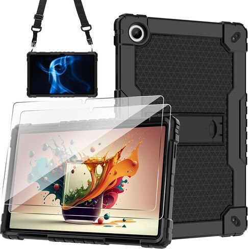 حافظة Onn 11 Tablet Pro مع واقي شاشة من الزجاج المقسى، غطاء حماية SOATUTO مع مسند مدمج بحزام الكتف، حافظة لجهاز Onn Tablet Pro 11 2023 الموديل: 100110027 (أسود + أسود/1 قطعة) in Saudi Arabia