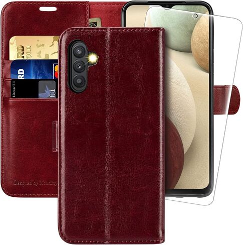 حافظة محفظة MONASAY متوافقة مع هاتف Galaxy A24 4G، [RFID Blocking] غطاء هاتف خلوي من الجلد القابل للطي مع حامل بطاقة الائتمان، عنابي in Saudi Arabia