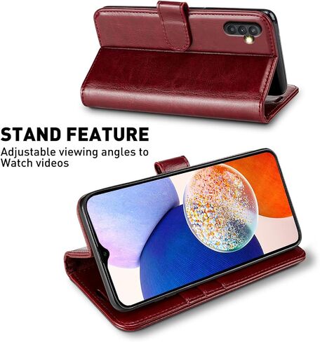 حافظة محفظة MONASAY متوافقة مع هاتف Galaxy A24 4G، [RFID Blocking] غطاء هاتف خلوي من الجلد القابل للطي مع حامل بطاقة الائتمان، عنابي in Saudi Arabia