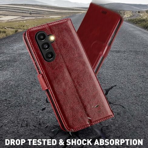 حافظة محفظة MONASAY متوافقة مع هاتف Galaxy A24 4G، [RFID Blocking] غطاء هاتف خلوي من الجلد القابل للطي مع حامل بطاقة الائتمان، عنابي in Saudi Arabia