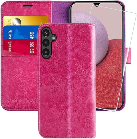 حافظة محفظة MONASAY متوافقة مع هاتف Galaxy A24 4G، [RFID Blocking] غطاء هاتف خلوي من الجلد القابل للطي مع حامل بطاقة الائتمان، عنابي in Kuwait