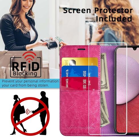 حافظة محفظة MONASAY متوافقة مع هاتف Galaxy A24 4G، [RFID Blocking] غطاء هاتف خلوي من الجلد القابل للطي مع حامل بطاقة الائتمان، عنابي in Kuwait