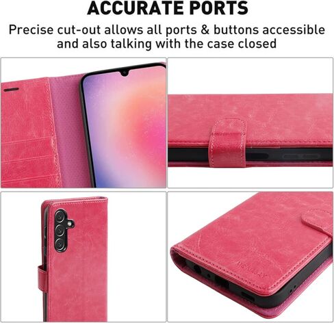 حافظة محفظة MONASAY متوافقة مع هاتف Galaxy A24 4G، [RFID Blocking] غطاء هاتف خلوي من الجلد القابل للطي مع حامل بطاقة الائتمان، عنابي in Kuwait