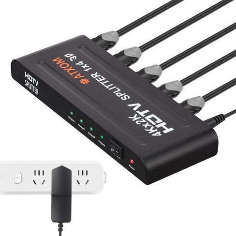 موزع HDMI ATXOM 1 في 2 مخرج - 1 × 2 شاشة HDMI مكررة/مرآة - مقسم يعمل بالطاقة 4K عند 60 هرتز، وأيضًا دقة عالية كاملة 1080 بكسل، مصدر واحد لشاشتين متطابقتين in Kuwait