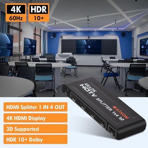 موزع HDMI ATXOM 1 في 2 مخرج - 1 × 2 شاشة HDMI مكررة/مرآة - مقسم يعمل بالطاقة 4K عند 60 هرتز، وأيضًا دقة عالية كاملة 1080 بكسل، مصدر واحد لشاشتين متطابقتين in Kuwait