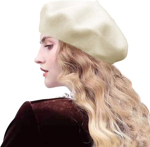 Womens Beret French Classic Beanie Hat Wool Beret Solid Color in Kuwait