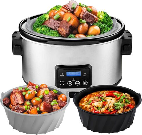 Silicone Slow Cooker Liners, IMAGE Slow Cooker Liners Compatible for Crock Pot 6 QT, 6 Quart Oval Slow Cookers, Reusable BPA Free Leak-proof Dishwasher Safe - Black in Kuwait