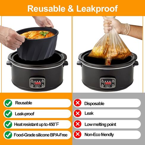 Silicone Slow Cooker Liners, IMAGE Slow Cooker Liners Compatible for Crock Pot 6 QT, 6 Quart Oval Slow Cookers, Reusable BPA Free Leak-proof Dishwasher Safe - Black in Kuwait