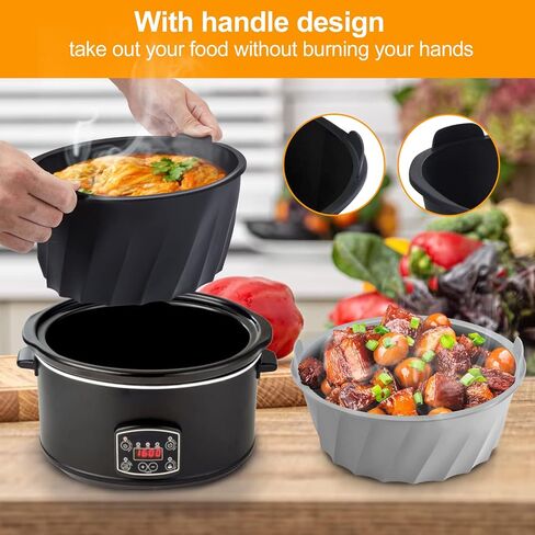 Silicone Slow Cooker Liners, IMAGE Slow Cooker Liners Compatible for Crock Pot 6 QT, 6 Quart Oval Slow Cookers, Reusable BPA Free Leak-proof Dishwasher Safe - Black in Kuwait