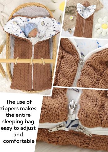 LLmoway Newborn Sleep Sack Baby Swaddle Infant Wrap Knit Blanket Winter Essentials for Boys Girls Warm 0-12Months Beige in Kuwait