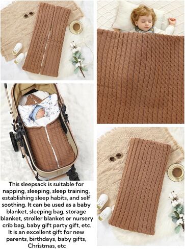 LLmoway Newborn Sleep Sack Baby Swaddle Infant Wrap Knit Blanket Winter Essentials for Boys Girls Warm 0-12Months Beige in Kuwait