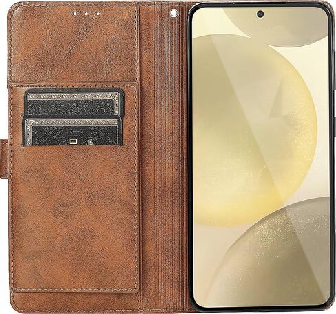 SaharaCase Genuine Leather Folio Wallet Case for Samsung Galaxy S24 - Integrated Kickstand, Full-Grain Genuine Leather, Wallet Compartments - Brown in Saudi Arabia