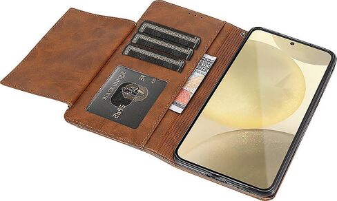 SaharaCase Genuine Leather Folio Wallet Case for Samsung Galaxy S24 - Integrated Kickstand, Full-Grain Genuine Leather, Wallet Compartments - Brown in Saudi Arabia