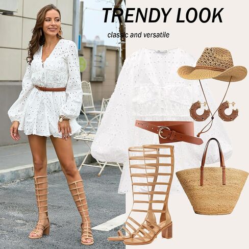 Women's Fashion Open Toe High Boots Comfortable Thick Heel High Top Sandals Gladiator Roman Zipper Sandals in Saudi Arabia