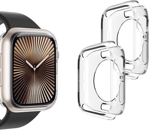 عبوتان من حافظة ممتصة للصدمات لساعة Apple، حافظة رفيعة للغاية وناعمة من مادة TPU مقاومة للصدمات وواقي ممتص للصدمات لملحقات iWatch (بدون واقي شاشة) (أسود + أسود، سلسلة 42 مم 10 (2024)) in Kuwait