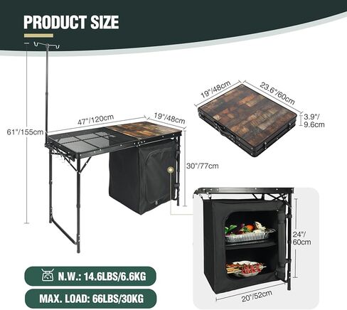طاولة مطبخ قابلة للطي للتخييم طويلة جدًا من ريدكامب مع منظم تخزين، طاولة شواء قابلة للطي للتخييم ومحطة الطبخ محمولة للحفلات، الفناء، النزهة، أسود in Kuwait