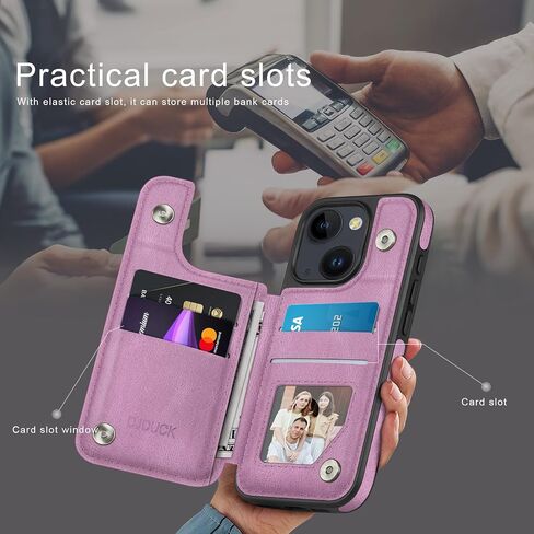 DJDUCK Designed for iPhone 14 Case Wallet with Card Holder, [Magnetic Clasp Cover] [RFID Blocking Leather Protection] Shockproof Women Men Cases 6.1 Inch for Apple 14 Light Brown in Kuwait