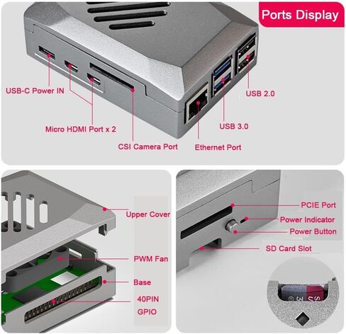 حافظة لجهاز Raspberry Pi 5، حافظة Pi 5 مع مروحة تبريد PWM in Saudi Arabia