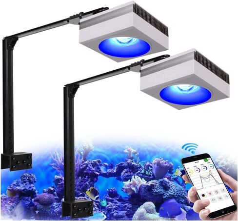 PopBloom WiFi Aquarium LED 100W Reef Light, APP Program Full Spectrum Marine Aquarium Light for SPS/LPS Coral Reef Growing Saltwater Fish Tanks (1 lamp with Hang Kit) in Saudi Arabia