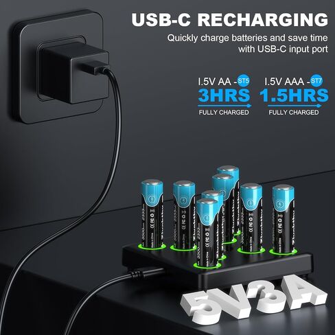 Lithium AAA Batteries, 1.5V 1300mWh Rechargeable Li-ion Battery Pre-Charged Triple A Battery 2.5A High Power, 1.5H Fast Charging 1200 Cycles Long-Lasting for Flashlight Headlamp Toys in Saudi Arabia