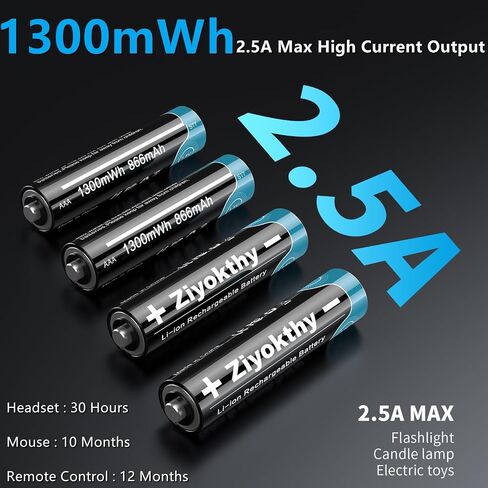 Lithium AAA Batteries, 1.5V 1300mWh Rechargeable Li-ion Battery Pre-Charged Triple A Battery 2.5A High Power, 1.5H Fast Charging 1200 Cycles Long-Lasting for Flashlight Headlamp Toys in Saudi Arabia