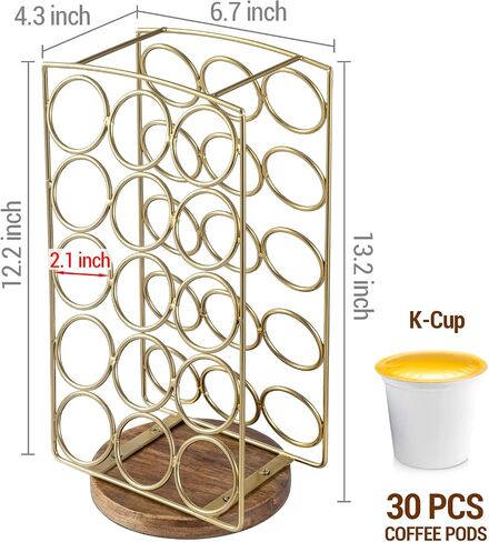 MyGift Modern Brass Tone Plated Metal and Brown Mango Wood Coffee Pod Holder Stand - Tabletop Café Bar Coffee Capsule Storage Rack - Handcrafted in India in Saudi Arabia