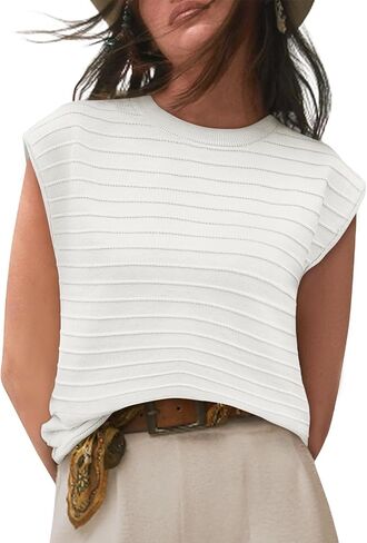 Women's Summer Sweater Vest Short Sleeve Casual Ribbed Pullover Tank Tops 2024 Summer Clothes Red 2XL in Kuwait