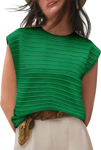 Women's Summer Sweater Vest Short Sleeve Casual Ribbed Pullover Tank Tops 2024 Summer Clothes Red 2XL in Kuwait