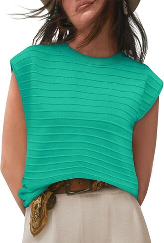 Women's Summer Sweater Vest Short Sleeve Casual Ribbed Pullover Tank Tops 2024 Summer Clothes Red 2XL in Kuwait