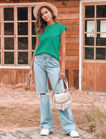 Women's Summer Sweater Vest Short Sleeve Casual Ribbed Pullover Tank Tops 2024 Summer Clothes Red 2XL in Kuwait