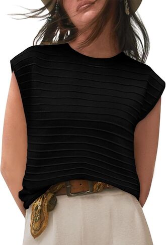 Women's Summer Sweater Vest Short Sleeve Casual Ribbed Pullover Tank Tops 2024 Summer Clothes Red 2XL in Kuwait