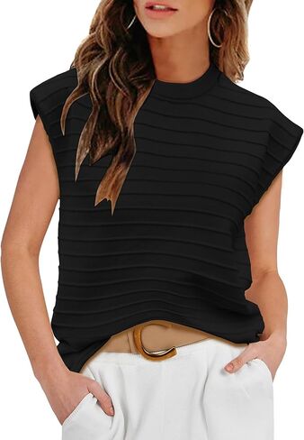 Women's Summer Sweater Vest Short Sleeve Casual Ribbed Pullover Tank Tops 2024 Summer Clothes Red 2XL in Kuwait