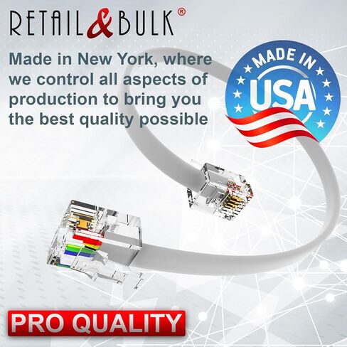 8FT RJ11 Telephone Cord – Pro Grade 4-Wire Landline Phone Cable, 100% Copper, Heavy Duty PVC Jacket, Thick Gold Contacts for Phone, Fax, DSL (8 Foot - Black, Made in USA) in Kuwait