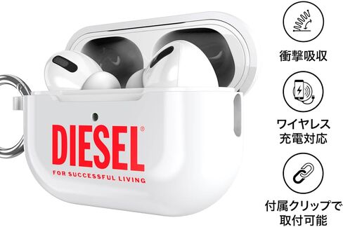 Diesel Case Compatible with Airpods Pro/Airpods Pro 2, TPU Protective Earbud Cover, Wireless Charging Compatible, Bluetooth Earphone Carry Case, Gloss Finish, White in Saudi Arabia