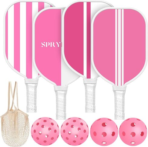 مجموعة مجاديف Pickleball المكونة من 4 قطع، مجموعة كرات Pickleball الخشبية الفاخرة المعتمدة من الولايات المتحدة الأمريكية مع 4 كرات Pickleball و1 حقيبة حمل مضارب Pickleball مع قبضة وسادة مريحة للمبتدئين والمحترفين هدايا للنساء والشباب in Kuwait