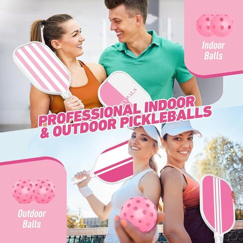 مجموعة مجاديف Pickleball المكونة من 4 قطع، مجموعة كرات Pickleball الخشبية الفاخرة المعتمدة من الولايات المتحدة الأمريكية مع 4 كرات Pickleball و1 حقيبة حمل مضارب Pickleball مع قبضة وسادة مريحة للمبتدئين والمحترفين هدايا للنساء والشباب in Kuwait