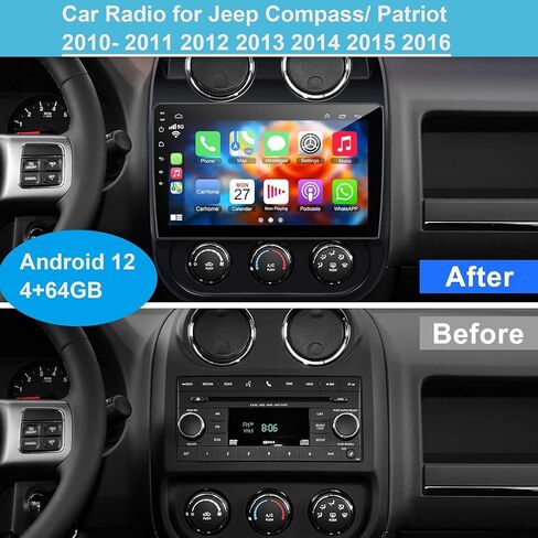 [2+32G] Android 12 Car Stereo for Jeep Compass Patriot 2010-2016 Support Wireless Carplay&Android Auto, 10.1 inch IPS Touchscreen Prius Radio with GPS, WiFi, FM Radio in Kuwait