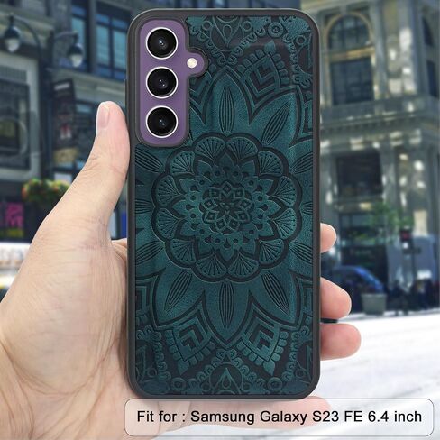 Harryshell Detachable Case Wallet Compatible with Samsung Galaxy S23 FE 5G Leather Case Cover with Cash Coin Zipper Pocket 12 Card Slots Holder Wrist Strap Lanyard (Flower Teal) in Saudi Arabia