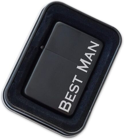 Engraved Matte Black Lighter with Gift Tin - Windproof, Flip-Top, Refillable (Best Man) in Saudi Arabia