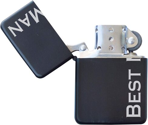 Engraved Matte Black Lighter with Gift Tin - Windproof, Flip-Top, Refillable (Best Man) in Saudi Arabia